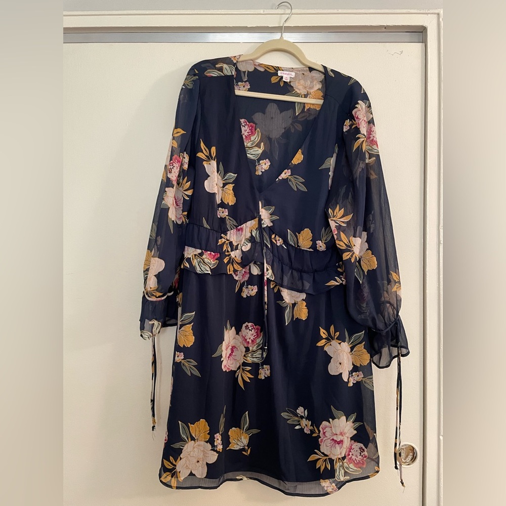 Navy blue and yellow floral dress size XL